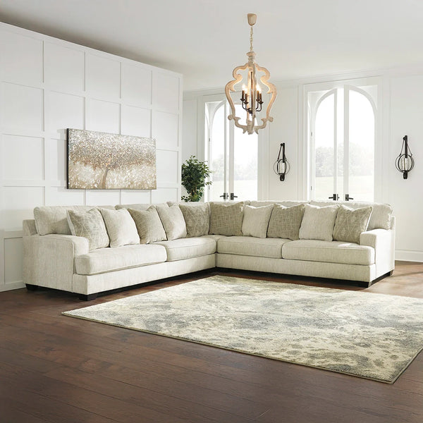 Rawcliffe sectional sofa in soft neutral microfiber