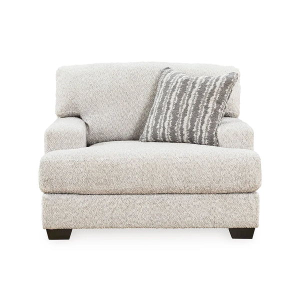 Oversized chair with accent pillow and faux wood finish feet