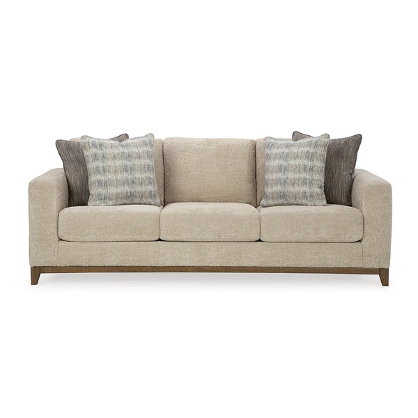 Modern sofa with reversible cushions and plush seating.