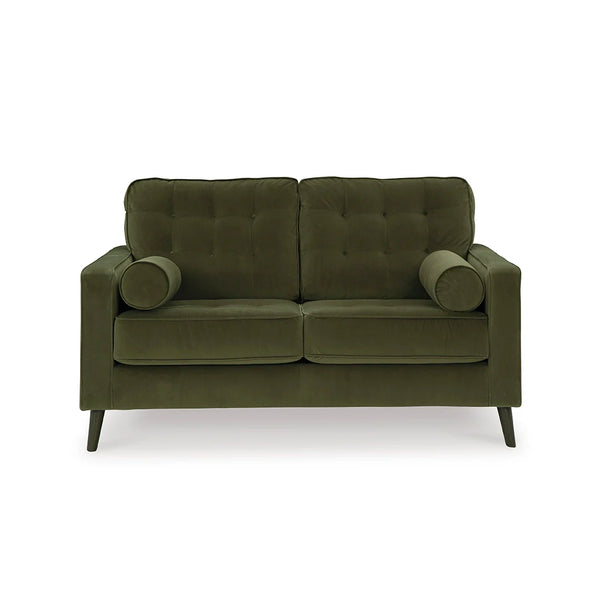 Loveseat featuring loose seat cushions and high-quality foam wrapped in poly fiber.