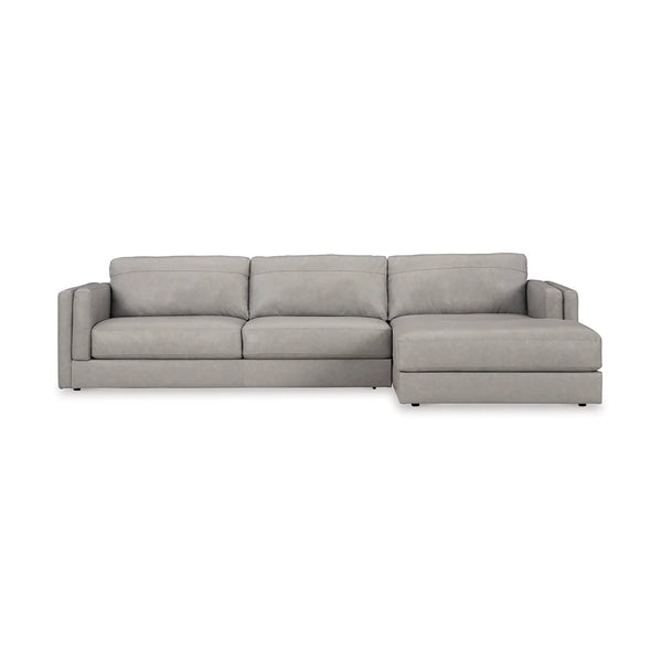 Close-up of richly textured leather cushions on Amiata sectional ��� Ashley UAE