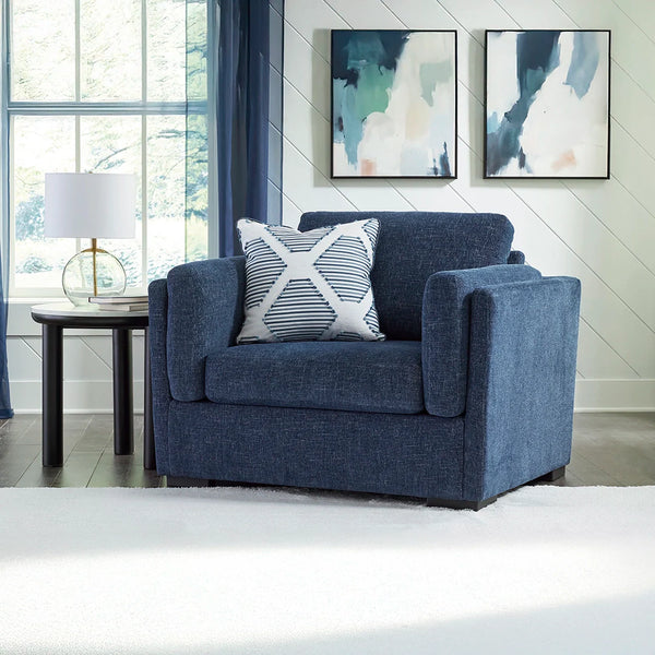 Oversized navy chair with reversible cushions and casual contemporary style