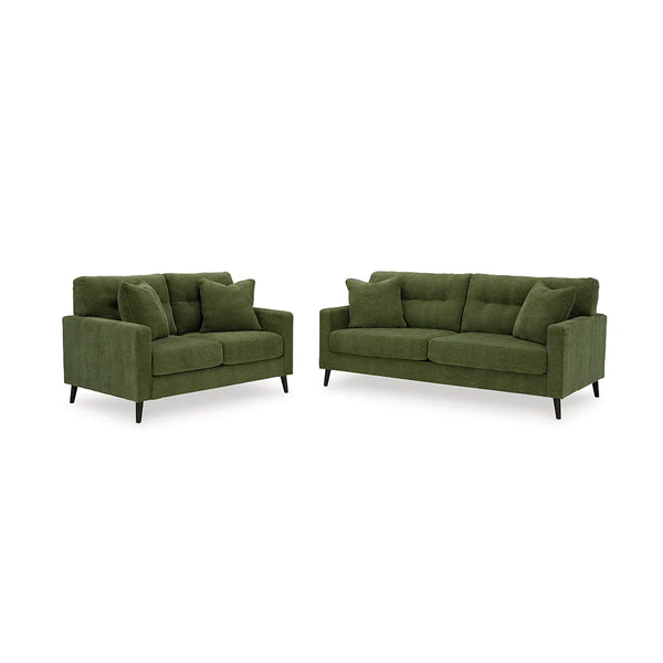 Ashley Haveli sofa set in vibrant green with mid-century modern design
