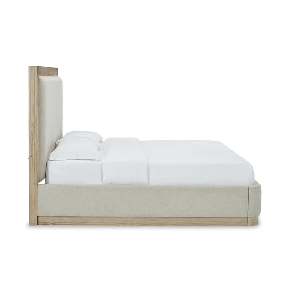 Modern Hennington bed on plinth base with cushioned side rails – Ashley UAE
