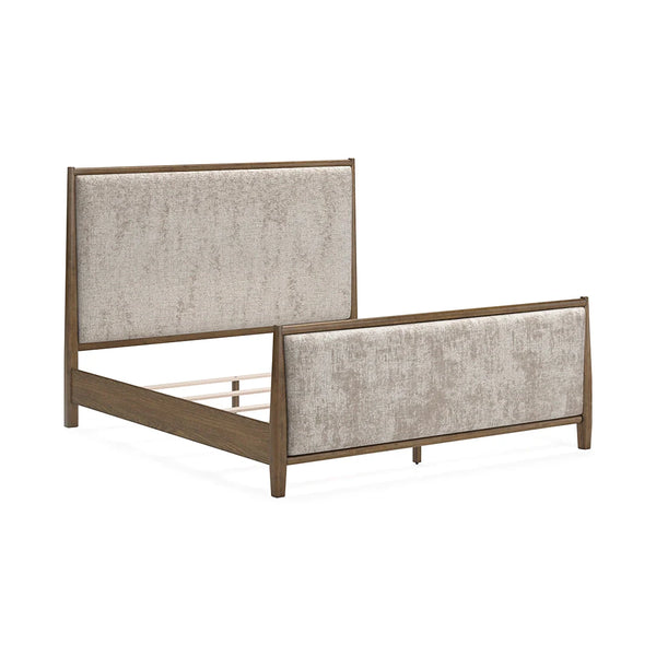 Side view of Roanhowe bed showing mid-century modern frame and fabric texture – Ashley UAE