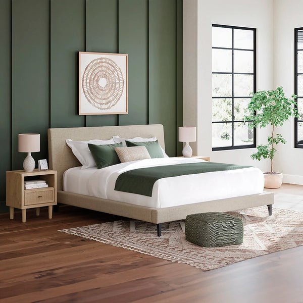 Cielden king upholstered bed in soft gray fabric – modern low-profile design Ashley UAE