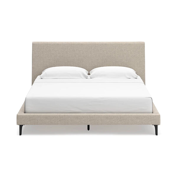 Soft gray woven fabric upholstered king bed – tranquil modern style by Ashley UAE