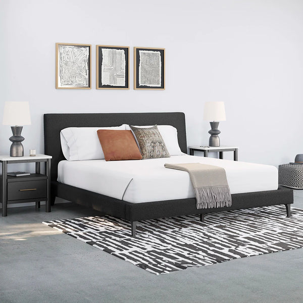 Cadmori king upholstered bed in black boucle fabric – boho modern design Ashley UAE