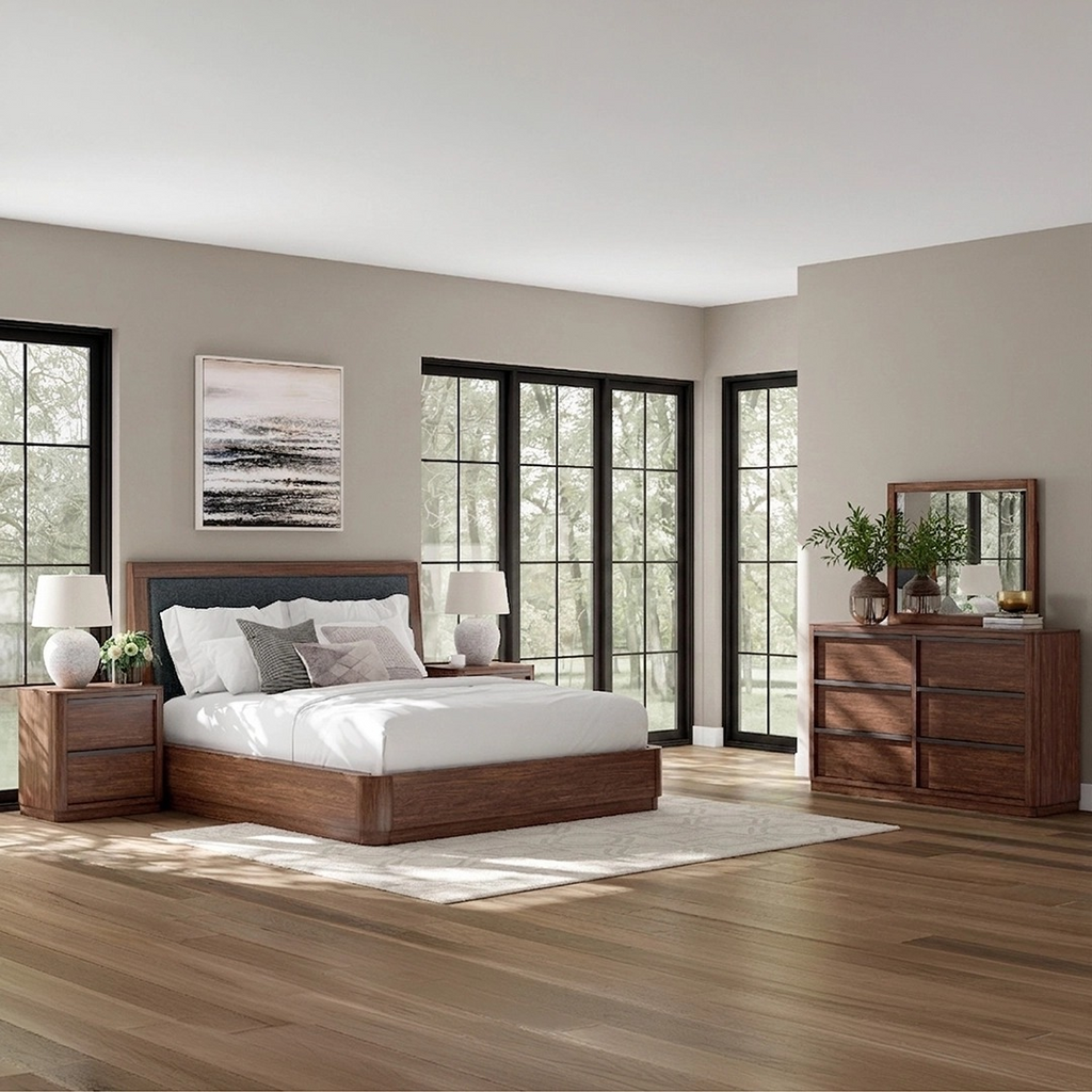 KENDAMOR BEDROOM SET WITHOUT WARDROBE KING SIZE (193*203 CM) - DARK BROWN