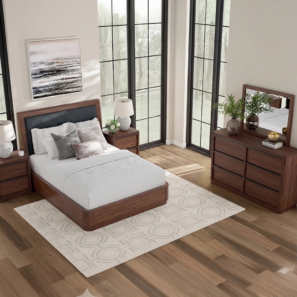 KENDAMOR BEDROOM SET WITHOUT WARDROBE QUEEN SIZE (160*200 CM) - DARK BROWN