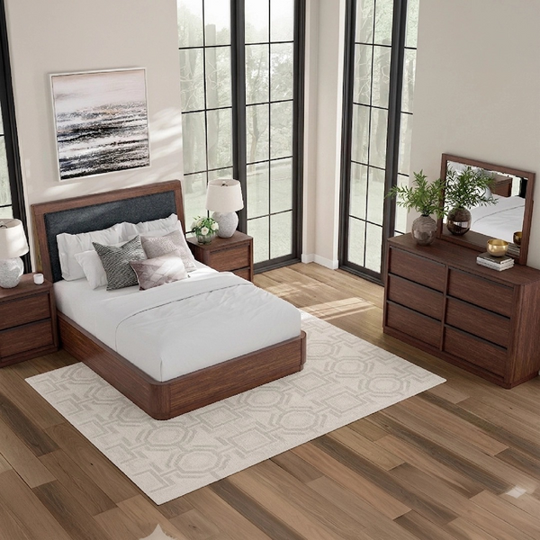 KENDAMOR BEDROOM SET WITHOUT WARDROBE QUEEN SIZE (160*200 CM) - DARK BROWN