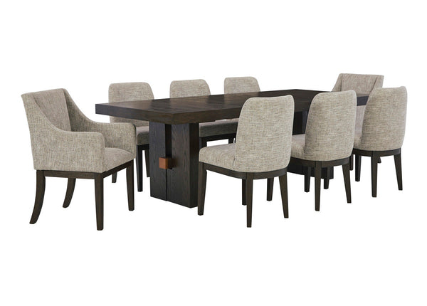 BURKHAUS DINING TABLE SET 8 CHAIRS + BUFFET - BROWN