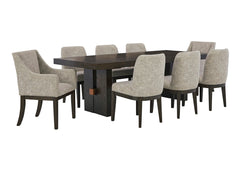 BURKHAUS DINING TABLE SET 8 CHAIRS + BUFFET - BROWN
