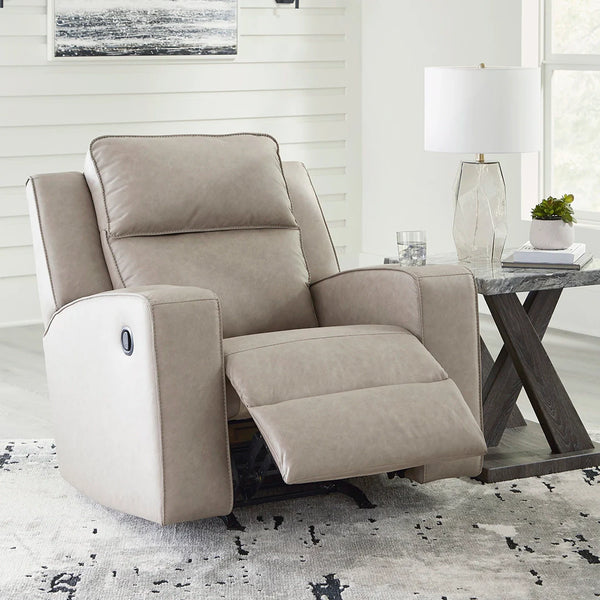 Modern brown rocker recliner with pull-tab reclining and contrast stitching ��� Ashley UAE