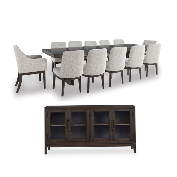 BURKHAUS DINING TABLE SET 12 CHAIRS + BUFFET - BROWN