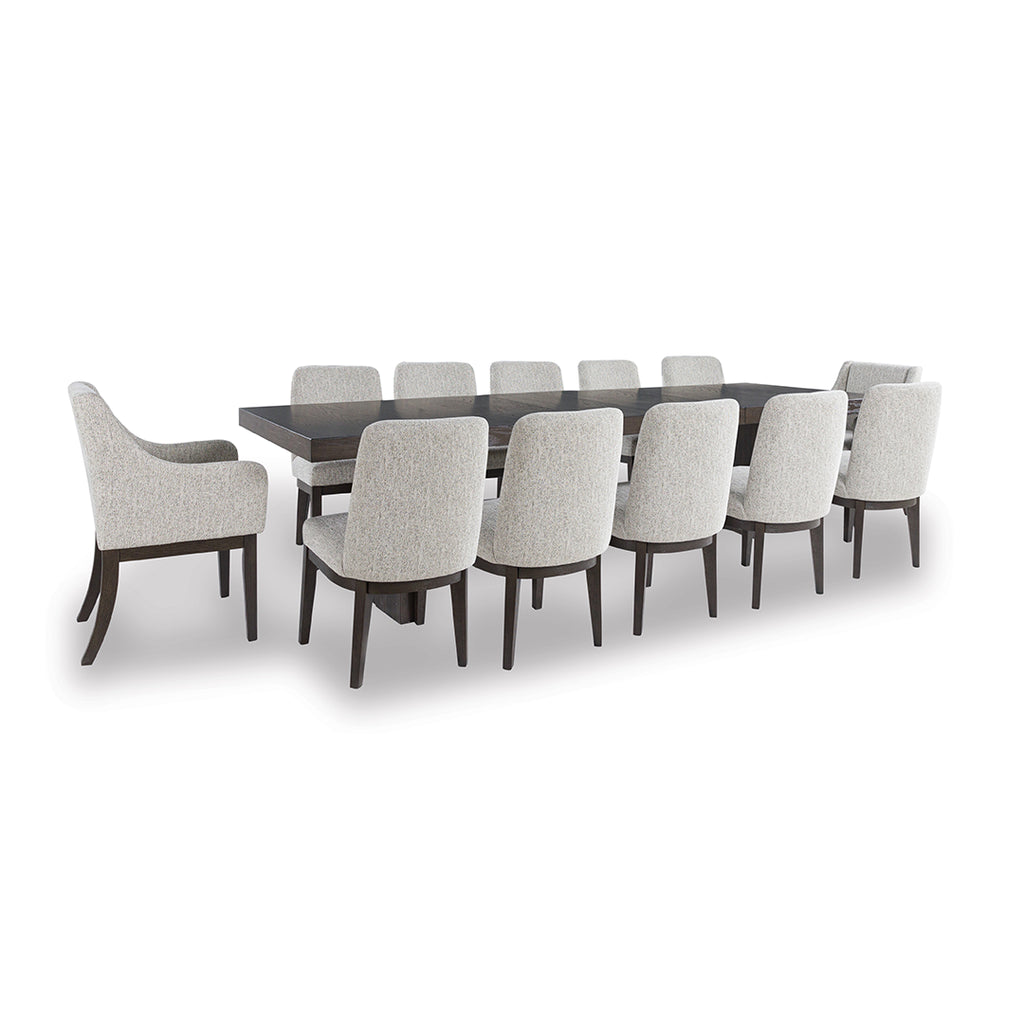 BURKHAUS DINING TABLE SET 12 CHAIRS - BROWN