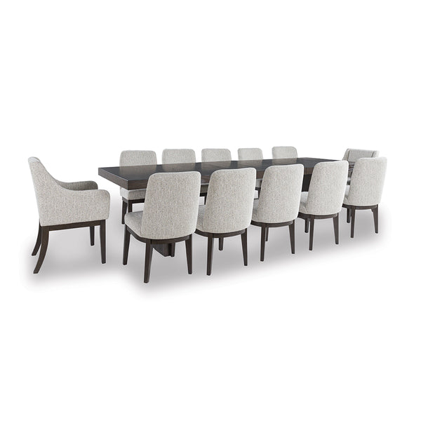 BURKHAUS DINING TABLE SET 12 CHAIRS - BROWN
