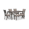 WRENNING DINING TABLE SET 4 CHAIRS + BENCH - GREY