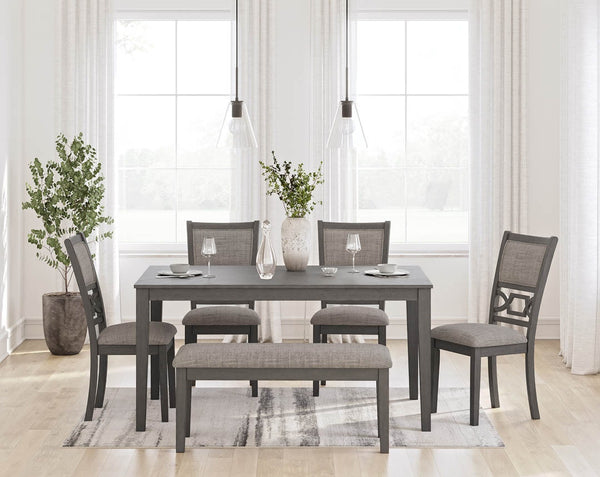 WRENNING DINING TABLE SET 4 CHAIRS + BENCH - GREY