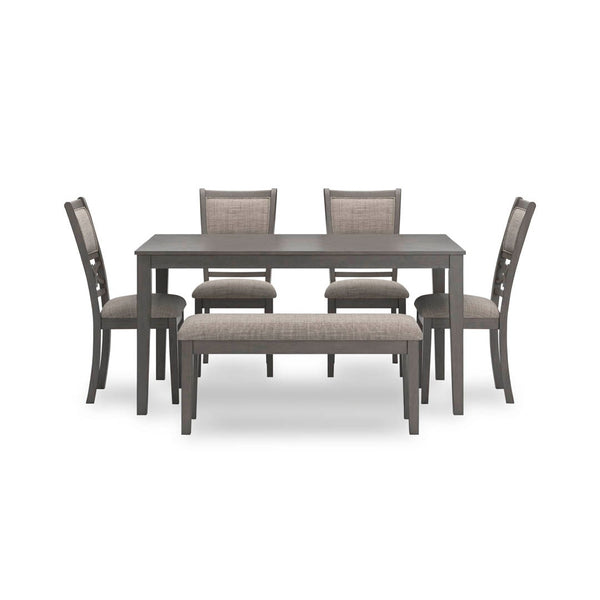 WRENNING DINING TABLE SET 4 CHAIRS + BENCH - GREY