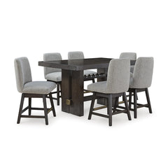 BURKHAUS HIGH TABLE SET 6 CHAIRS - BROWN