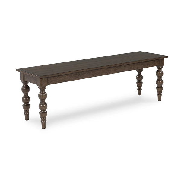 Traditional dining bench with ball ornamental legs and elegant walnut brown finish in UAE homes.