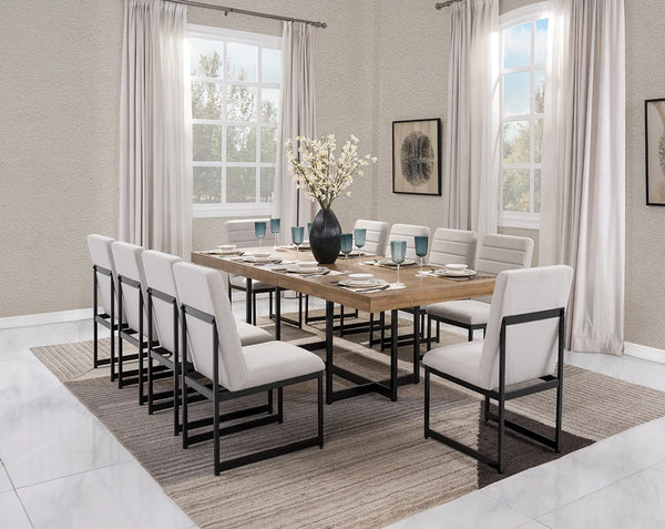 LANOIRE DINING TABLE SET 10 CHAIRS - BROWN