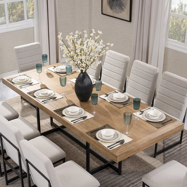 LANOIRE DINING TABLE SET 10 CHAIRS - BROWN
