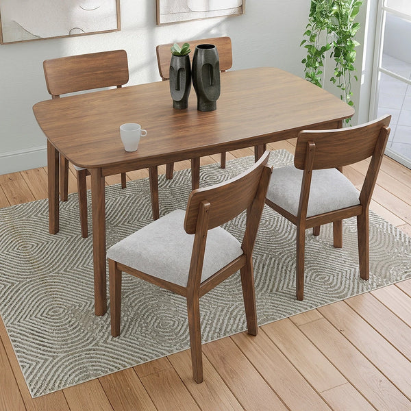 LYNCOTT DINING TABLE SET 4 CHAIRS - BROWN