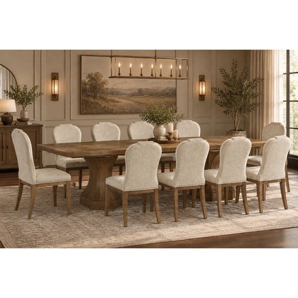 JORLAINA TIVOLY DINING TABLE SET 10 CHAIRS - BROWN