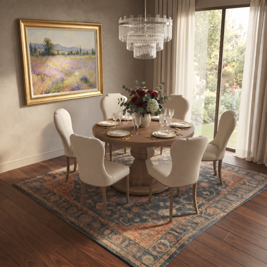 JORLAINA TIVOLY DINING TABLE SET 6 CHAIRS - BROWN