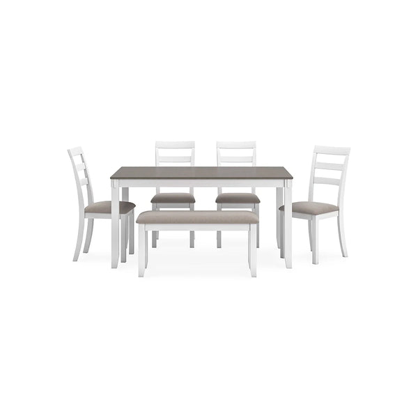 STONEHOLLOW DINING TABLE SET 4 CHAIRS + BENCH