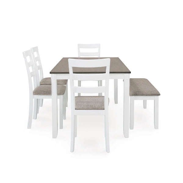 STONEHOLLOW DINING TABLE SET 4 CHAIRS + BENCH