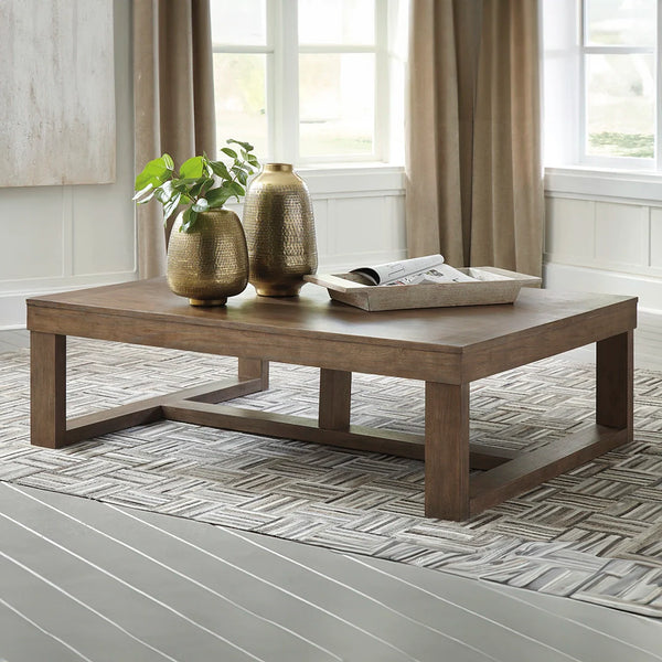 Cariton sofa table with blocky profile and plank-effect styling ��� Ashley UAE