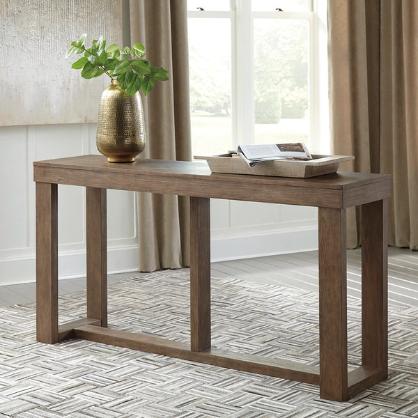 Cariton sofa table with plank-effect tabletop and grayish brown finish