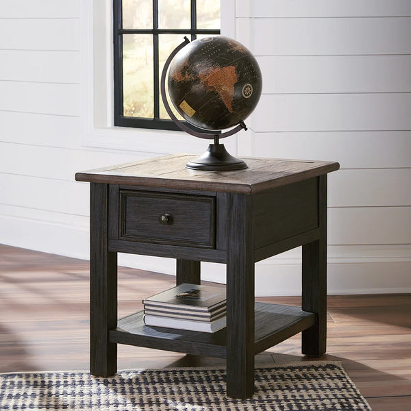 Tyler Creek rectangular end table with weathered gray-brown wood grain top ��� Ashley UAE