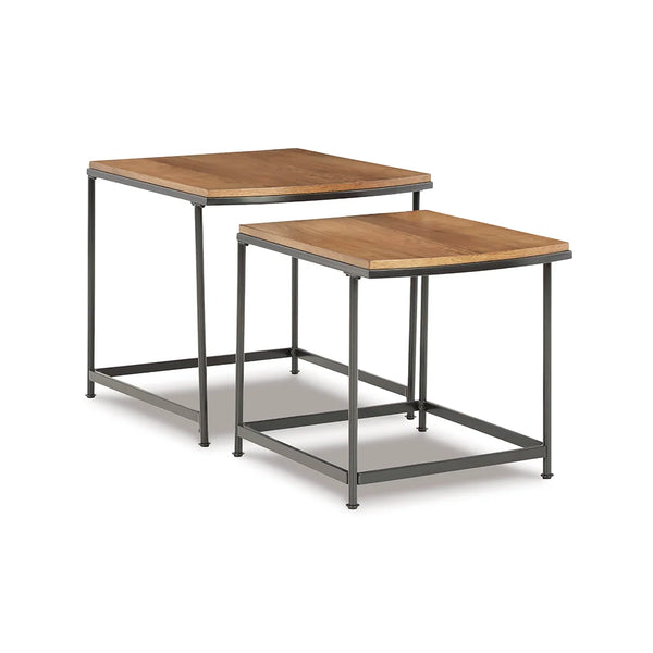 Modern nesting tables with wood tone tops and black frames ��� Ashley UAE