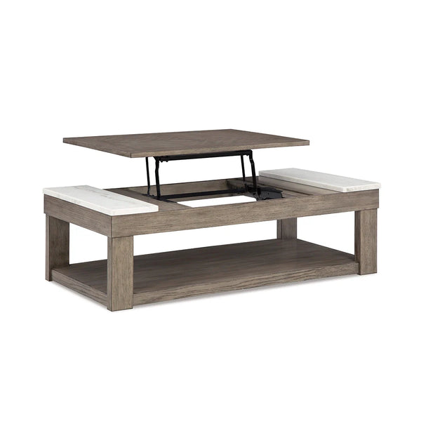 Brown and beige Loyaska coffee table set with durable engineered wood ��� Ashley UAE
