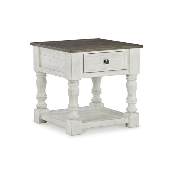 Durable Havalance end table with solid wood legs beside sofa or chair