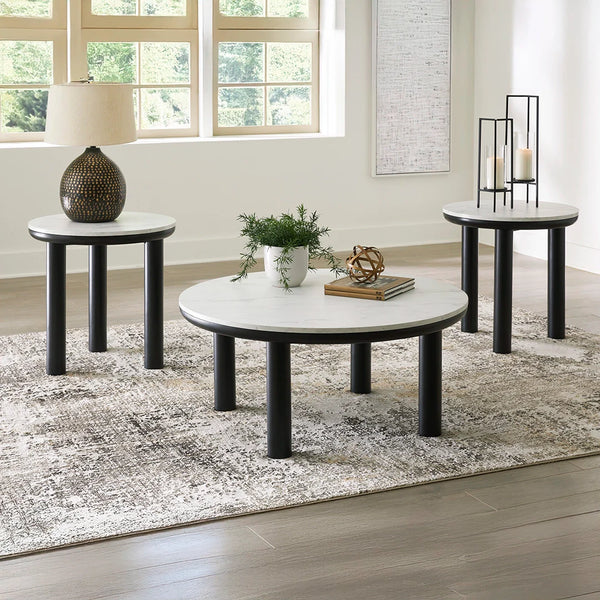 Xandrum 3-piece coffee table set in bold black and white.