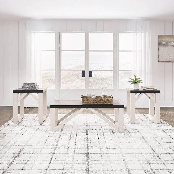 Dorrinson 3-piece coffee table set in fresh white engineered wood finish.