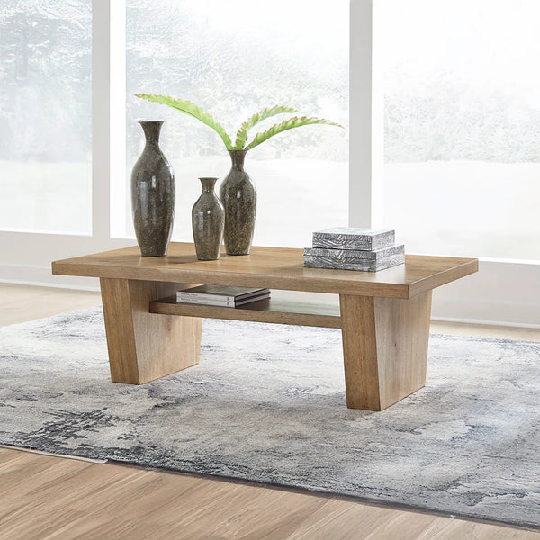 Kristiland coffee table light wood-tone with single shelf ��� Ashley UAE living room