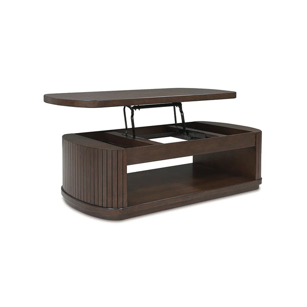Warm brown wood-tone lift-top table for small spaces ��� Ashley UAE home decor