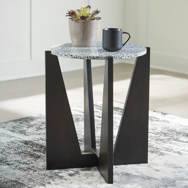 Tellrich round end table solid wood black and white finish ��� Ashley UAE furniture