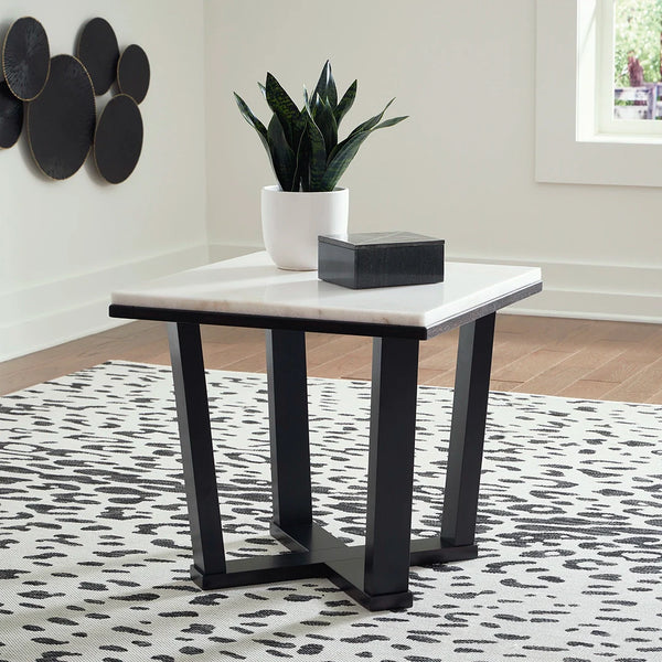 Elegant coffee table and end tables set with marble surfaces.