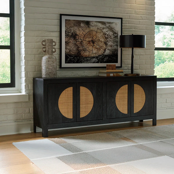 Ashley UAE Cliffiings console cabinet in black finish with modern storage design