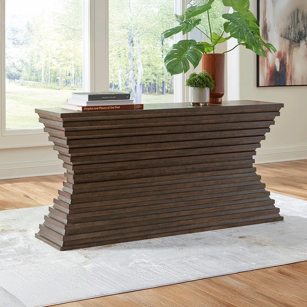 Contemporary end table with geometric design warm brown ��� Ashley UAE furniture
