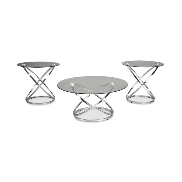 Ashley UAE Hollynyx coffee table with end tables ��� contemporary round design