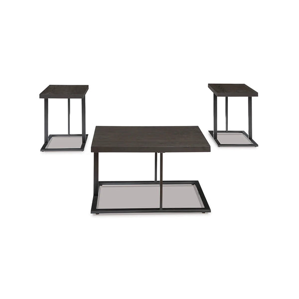 Coffee table set with aged bronze metal base and veneer top ��� Ashley UAE