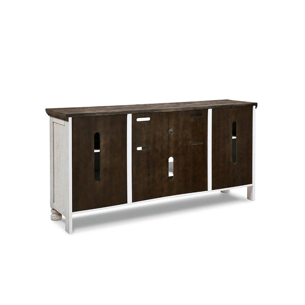 vintage white and weathered gray tv console with glass doors ��� Ashley UAE